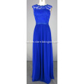 Royal Blue Evening Dress Gown with Lace Bodice